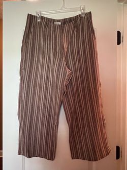 Brown Striped Wide-Leg Cropped Pants