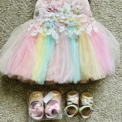 Baby Girl Flower Lace Dress And Shoes 3M