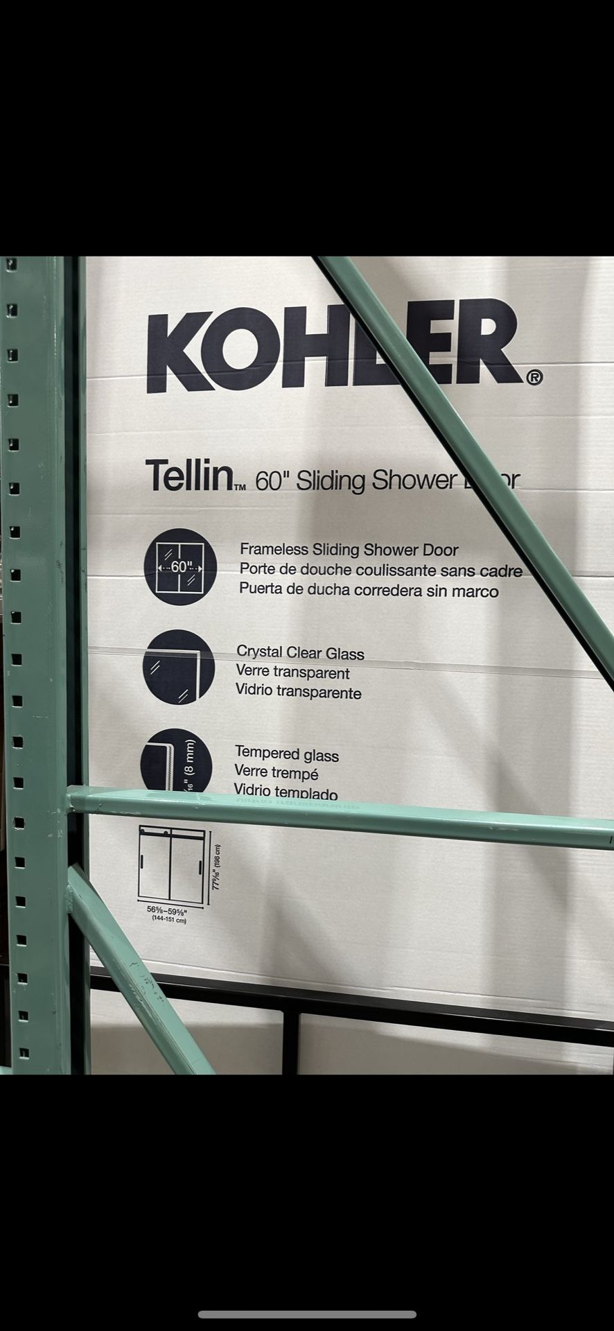 Kohler 60” Tellin Frameless Sliding glass Shower Door for Sale in Lake