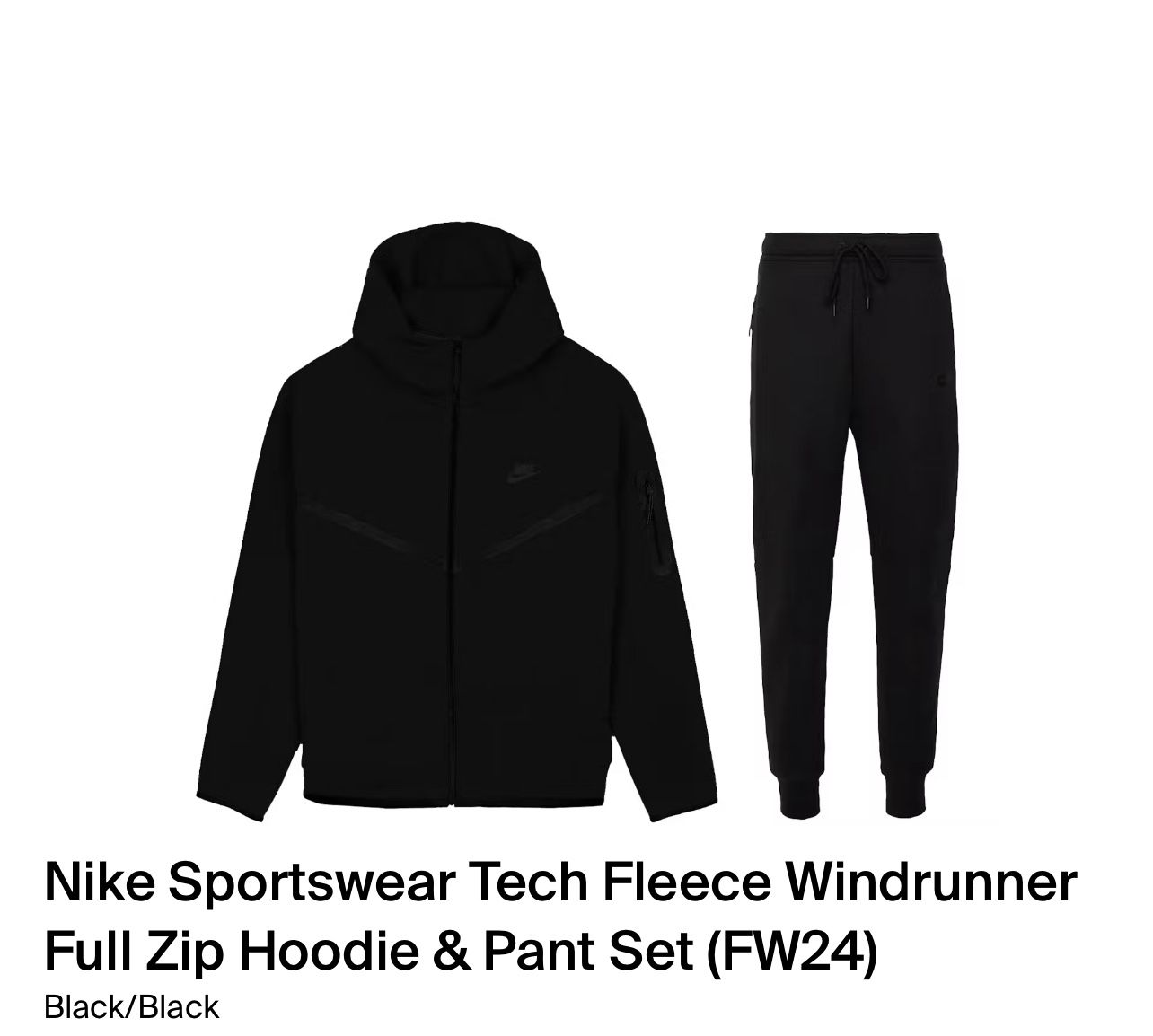 Nike Sportswear Tech Fleece Windrunner Full Zip Hoodie HV0959-010 Pants HV0949-010 Medium