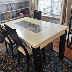 Vintage Marble Table  And Three Chairs