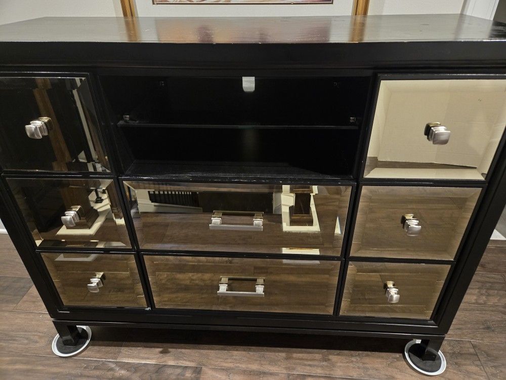 Dark Wood Mirrored Dresser