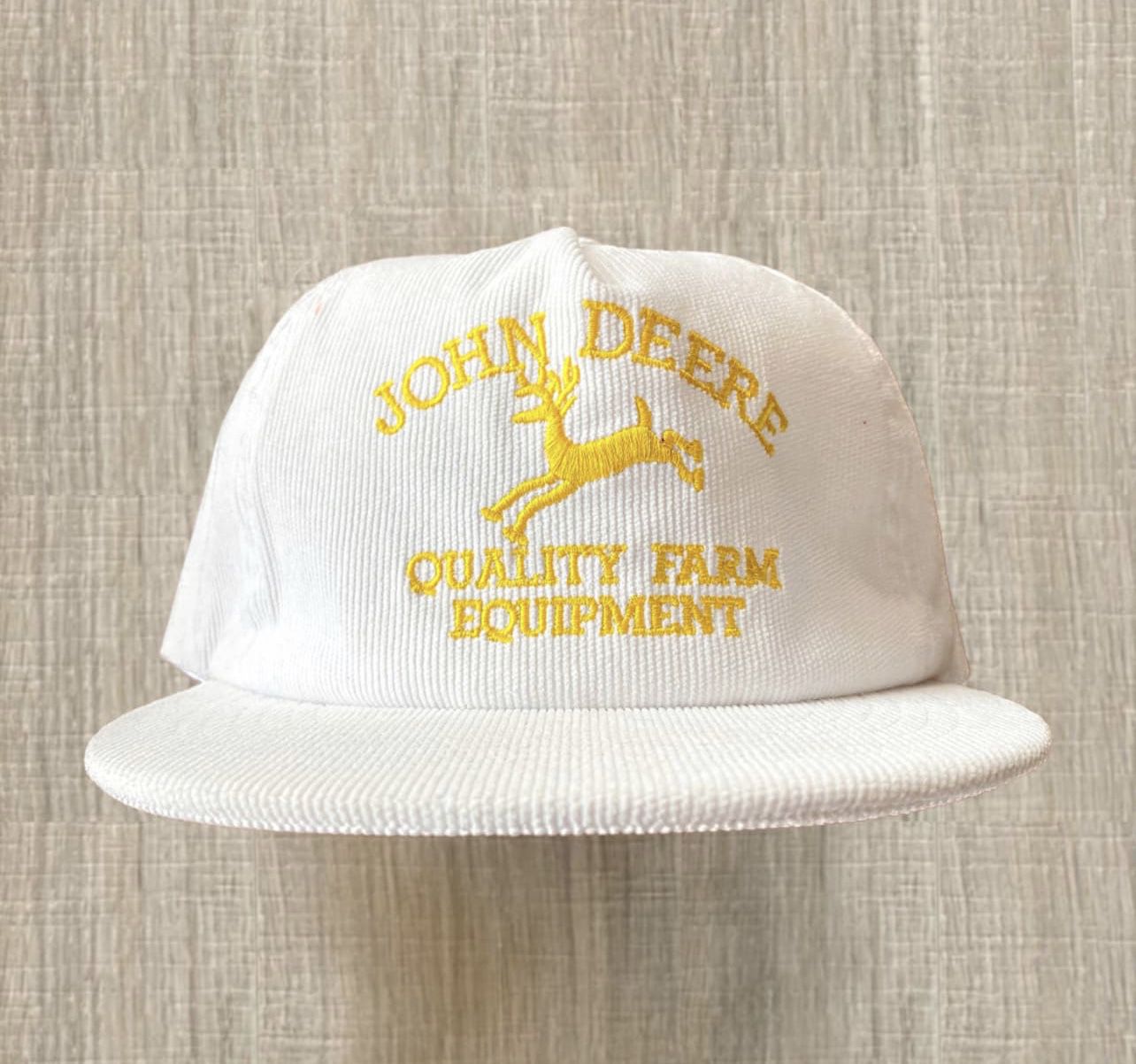 Brand New John Deere White Corduroy Snapback