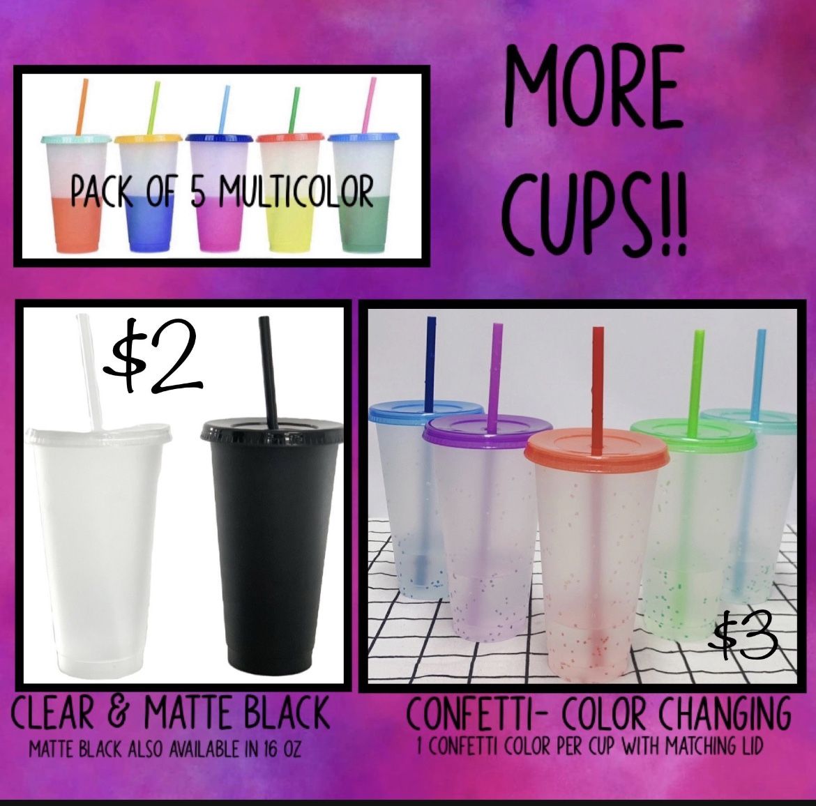 Plastic Tumbler Cups. Clear matte Black, Glitter, Color Changing - Like Starbucks Brand