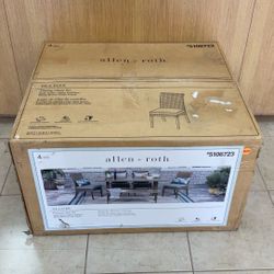 ALLEN+ROTH ISLA PARK DINING CHAIR SET SLATE GREEN OLEFIN CUSHIONS MATTE BROWN FINISH FRAME.