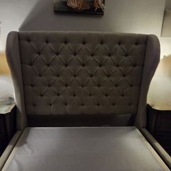 Queen Taupe Upholestered Bedframe For Sale
