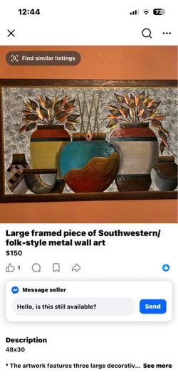 Large Framed Southwestern Folk-Style Metal Wall Art