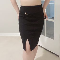 Women high waist mini slit black pencil straight evening party skirt