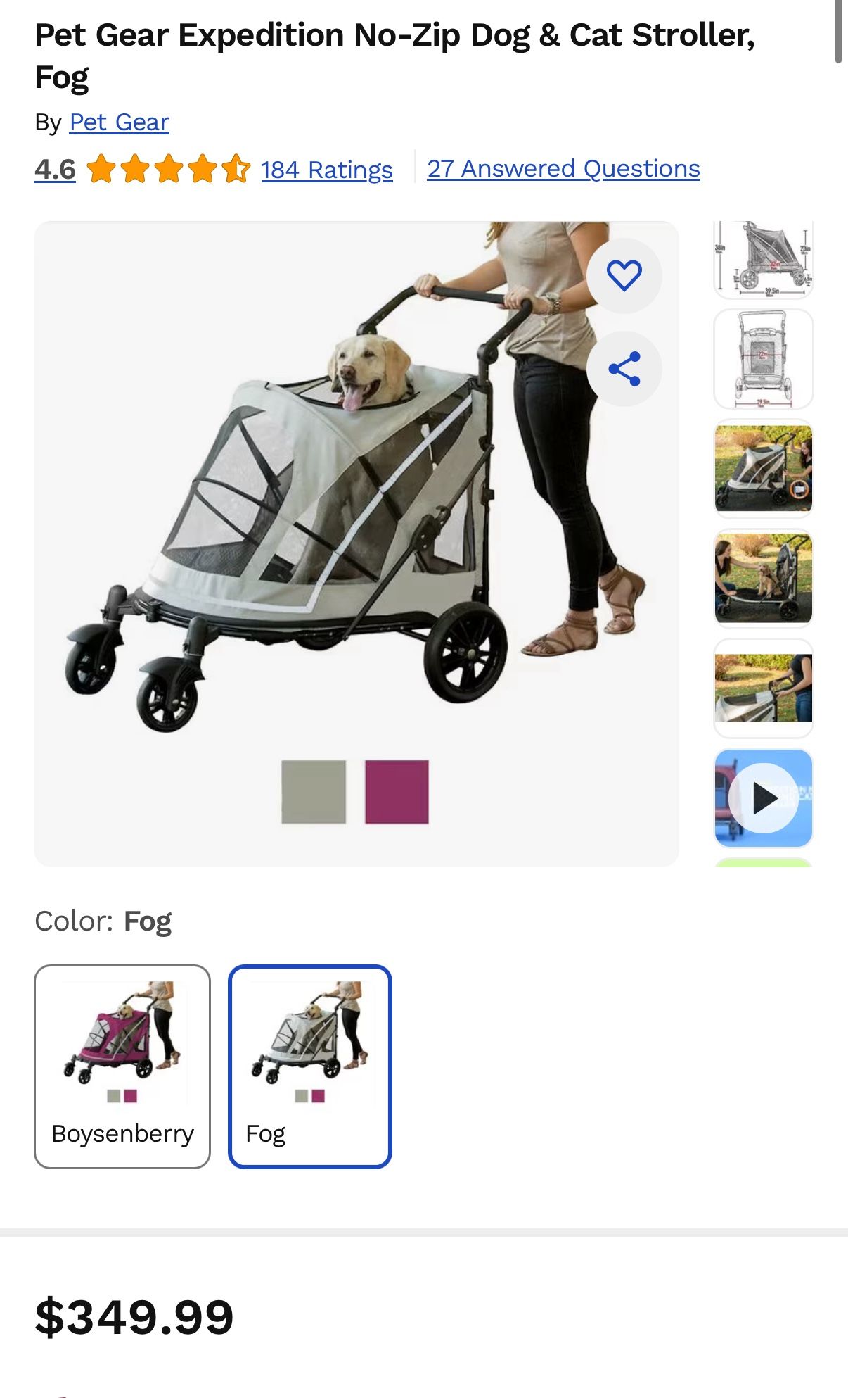 Pet Stroller Pet Gear Large Dog - No Zip - Pets Up To 150 Lbs.
