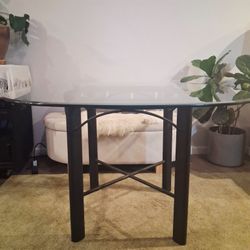 Crystal Glass Top Black Metal Dining Table