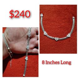 925 Sterling Silver Women's Bracelet/Brasalete De Corazones De Plata 925 Para Dama