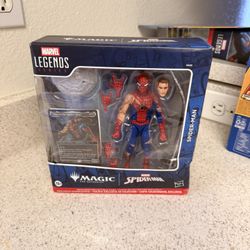Marvel Legends Series Magic: The Gathering Battle-Damaged Spider-Man, 6-Inch Action Figure Toy & Exclusive Foil Collectible Card Game Trading Card