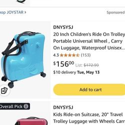DNY SYSJ 20" Children's Ride On Trolley Carry On Luggage Travel Suitcase