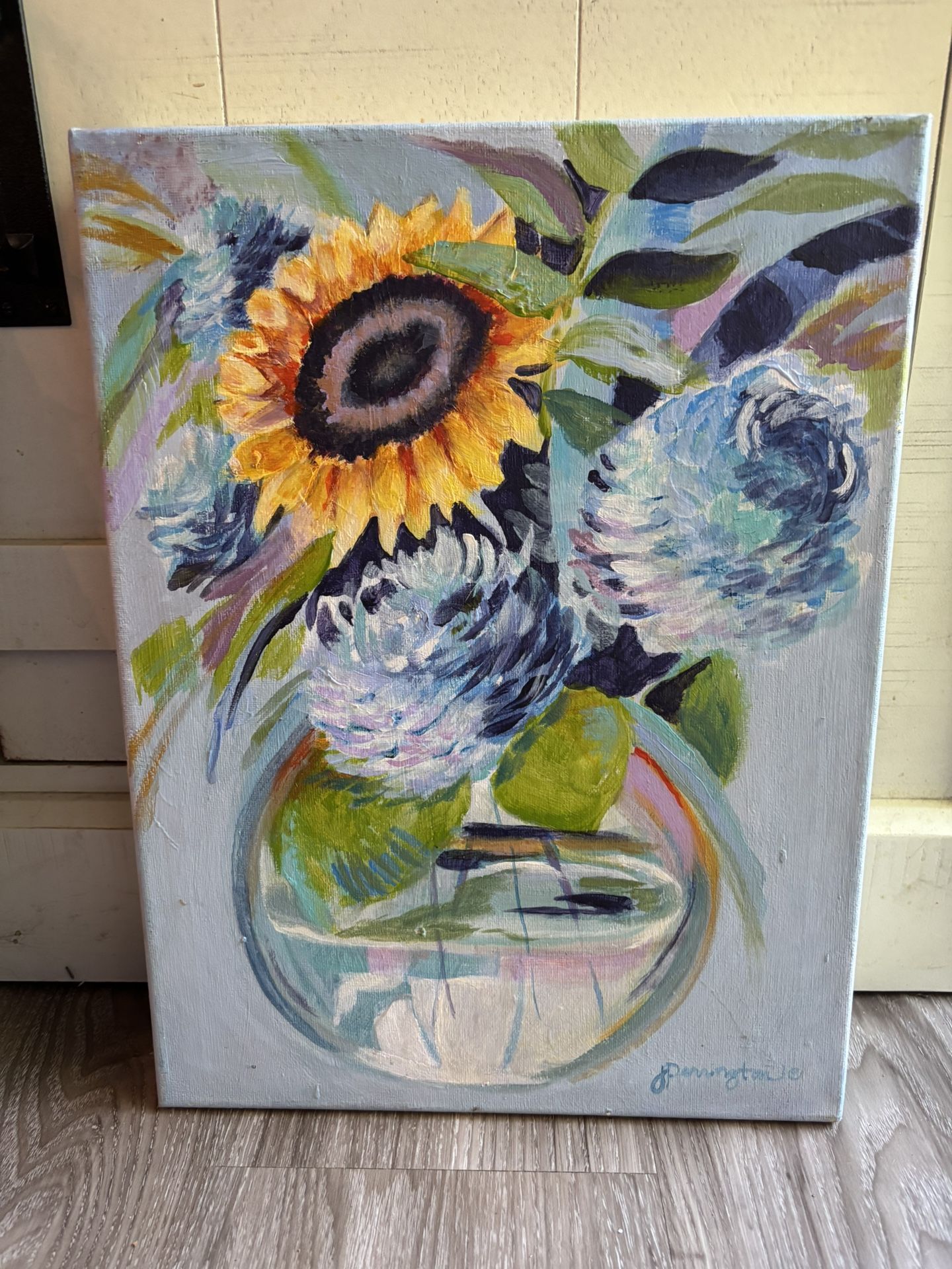 14x16” Original Floral Acrylic Painting On Canvas 