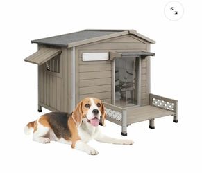 Wooden Dog Kennel with Porch & Window for Medium Dog 40.6″H-PET67