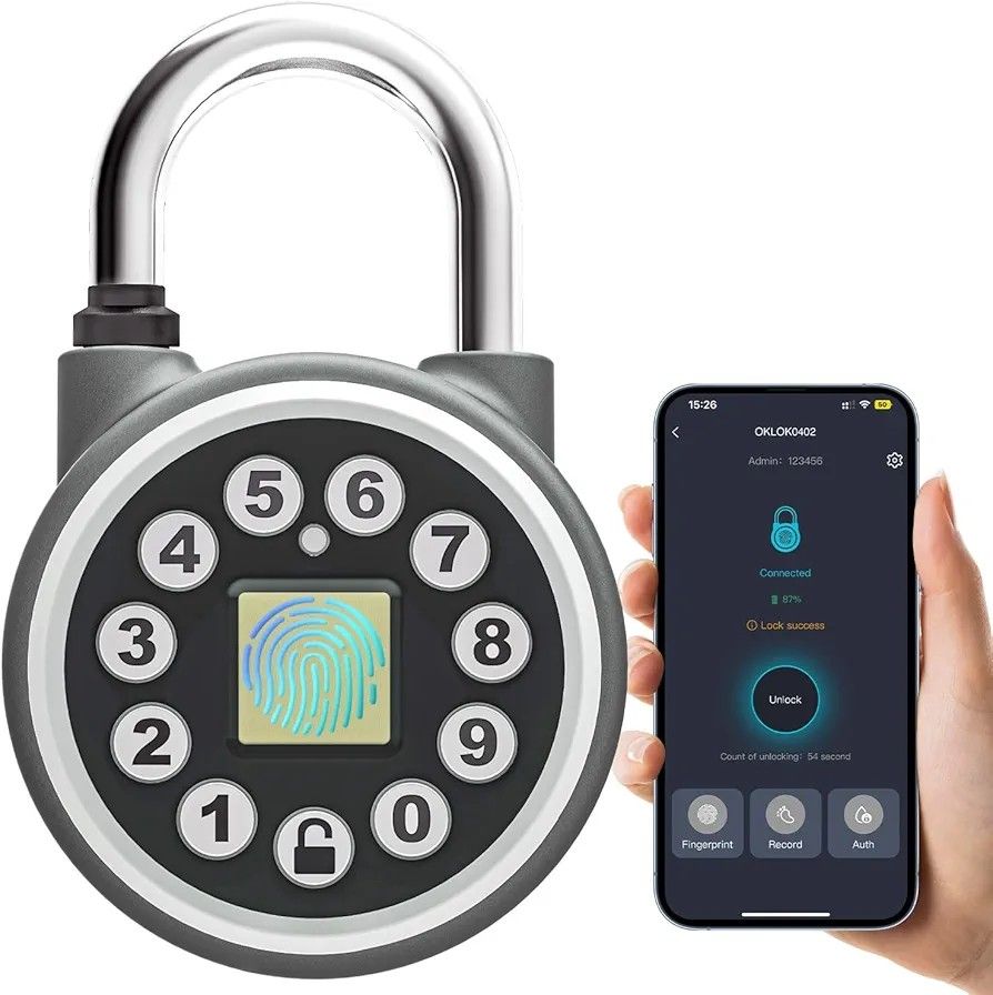 Fingerprint Padlock,Bluetooth Padlock with Code, Water Resistant Smart Padlock with Mobile App