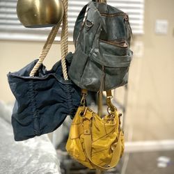 Beautiful Women Handbag Lot – Yellow Fossil Leather + Gray Backpack + Canvas Tote