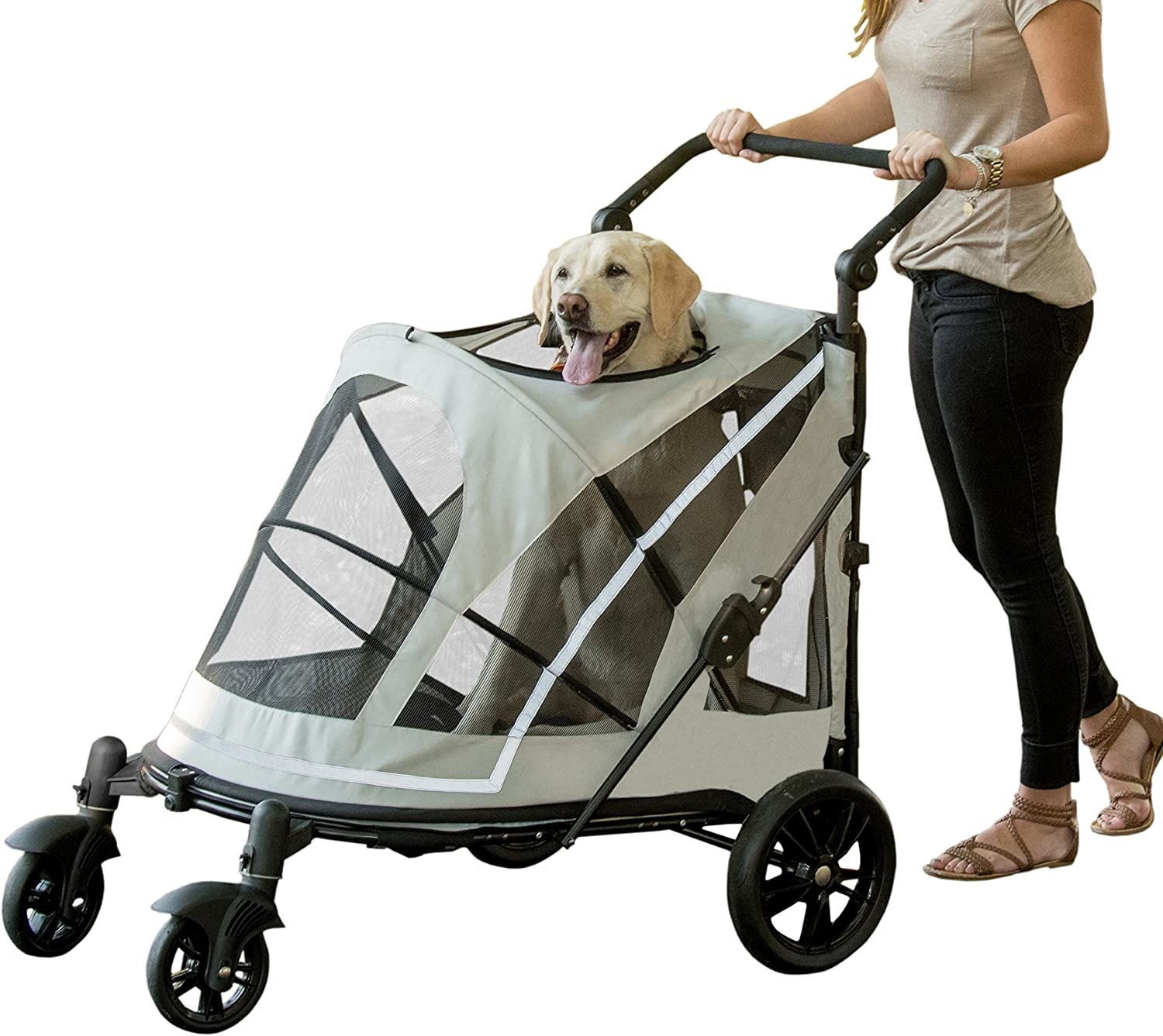 : PET GEAR NO-ZIP STROLLER, PUSH BUTTON ZIPPERLESS DUAL ENTRY, FOR SINGLE OR MULTIPLE DOGS/CATS, PET CAN EASILY WALK IN/OUT, NO NEED TO LIFT PET