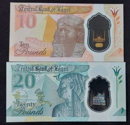 Brand New Mint Condition, The New Released Pastic Official Currency Egyptian 10 & 20 Pounds