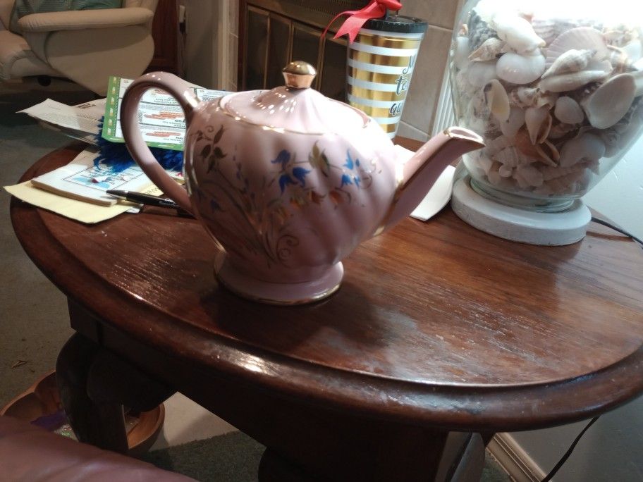  Antique Tea Pot Blue Pink Gold