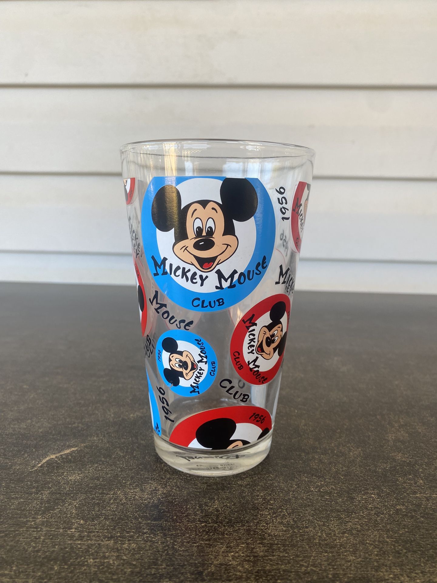 DISNEY 1956 MICKEY MOUSE CLUB Logo Red & Blue 16oz PINT GLASS 5¾" Tall