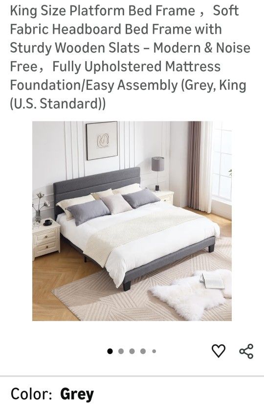 King Size Platform Bed Frame  Soft Fabric Headboard Bed Frame 