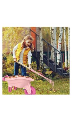 Kids Gardening Set with Wheelbarrow, Real Metal Garden Tools for Kids Ages 3-8, 4 Long Handle Tools, 3 Hand Tool, Gloves, 5 Stickers, Handbook, Outdoo