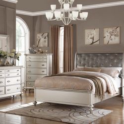 Brand New Silver & Grey 4pc Queen Bedroom Set (Available In California & Eastern King)