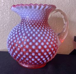 Vintage 1950 Fenton Hobnail Cranberry Pitcher Fenton Size: 8" Height