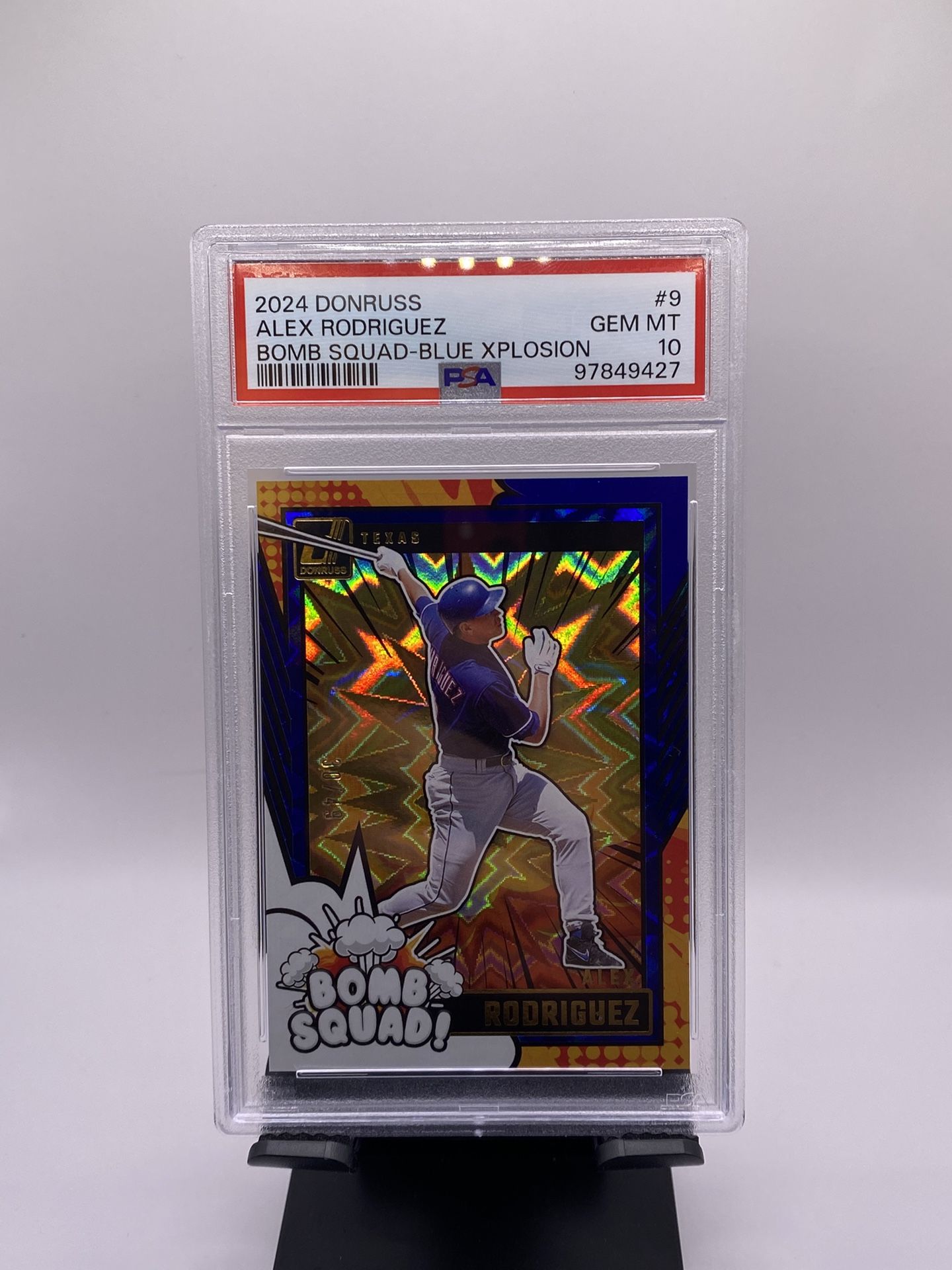 2024 Panini Donruss Bomb Squad Blue Xplosion /49 Alex Rodriguez PSA 10 Rangers