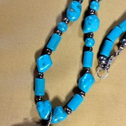  TURQUOISE& STERLING: *FIRM  ON PRICE $* (4) MULTI CUTS OF TURQUOISE.  925 BEADING AND LOBSTER CLAW CLASP *.  100% STERLING SILVER. SEE BELOW 👇