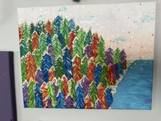 Colorful Snow Covered Forest Watercolor