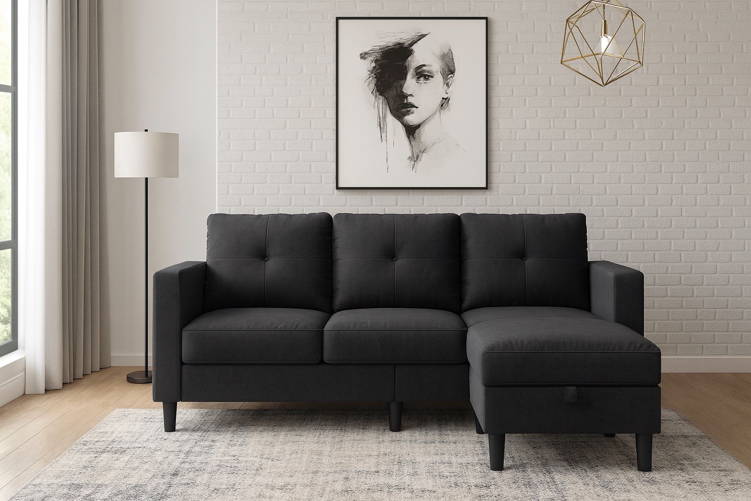 New 77” Modular Convertible Sofa, Modern Linen Fabric L Shape 3 Seater Sectional Couch with Storage Function, Ottoman/Armrest Reversible Lounger for L