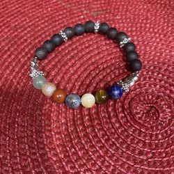 Piedra Volcánica Y 7 Chackras Pulsera