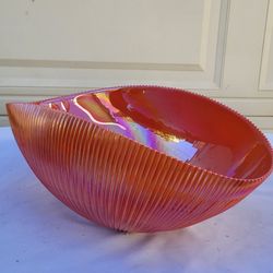 Yalos Casa Murano iridescent orange Italian hand-blown glass sculpture shell bowl