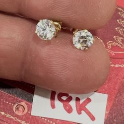 18K Solid Gold Earring For Wedding CUBIC ZIRCONIUM STONES 