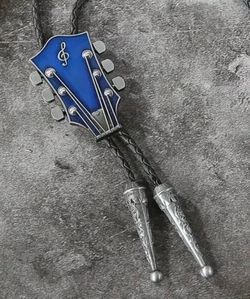 Blue Guitar Headstock Bolo Tie | Vintage Western Music Style Necktie