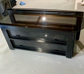 Modern Black Glass TV Stand / Entertainment Center with Storage Shelves