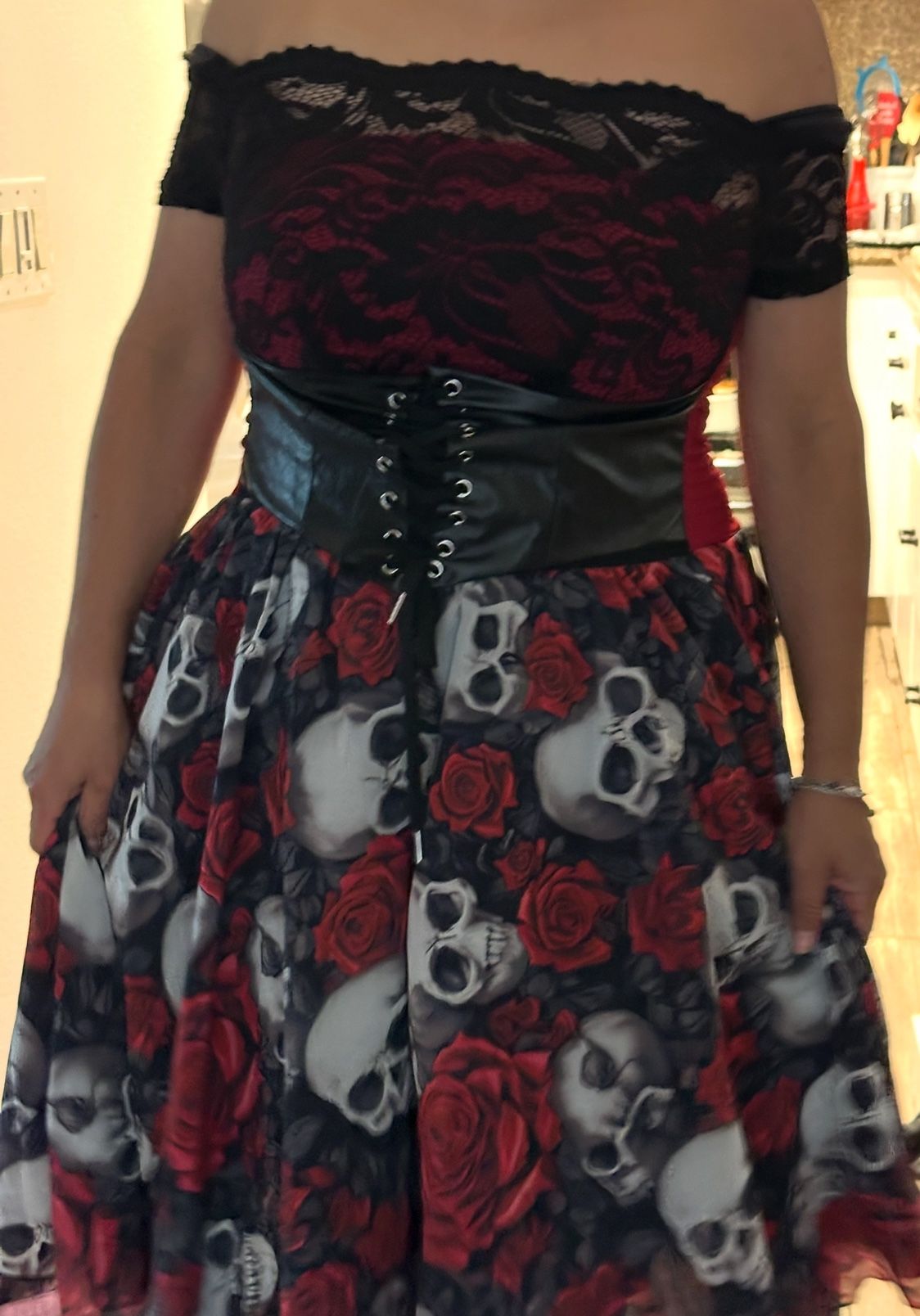 1950s Hallowell Skull Rose lace Mesh Dress.