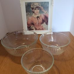 3 Vintage Clear Ribbed Pyrex Bowls