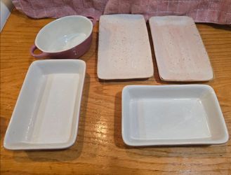 Modern Farmhouse Stoneware Baking Dishes – Pink Speckled Bakers – Cottage Kitchen Decor