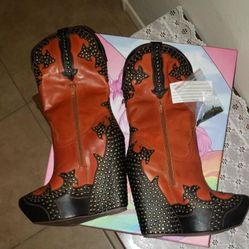NEW IN BOX SZ 7.5 ZIPPERED JEFFREY CAMPBELL GIDDYUP GIDDY UP STUDDED LEATHER PLATFORM BOOT HEEL BOOTIE SHOE PLATFORM