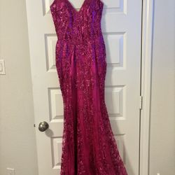 Petite Hot Pink Mermaid Dress See Through  Corset 