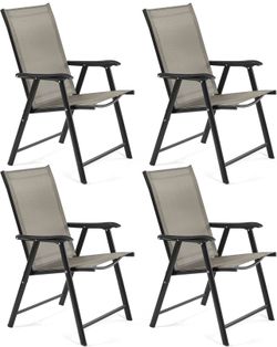 Outdoor Patio Chairs Set of 4, Portable Dining Chairs with Armrests for Camping, Lawn Yard Beach, Folding Outdoor Chairs 4-Pack with Metal Frame, Brow