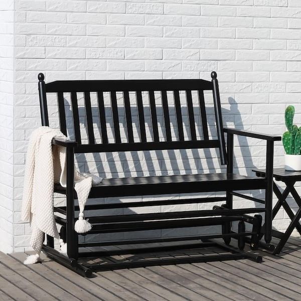 *Brand New* 2-Person Wooden Outdoor Patio Glider Rocking Chair Swing Chair, Black