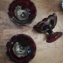 Vintage Glowy Dessert Dish Red Glass
