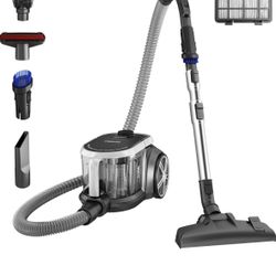 Eureka Bagless Canister Vacuum Cleaner, Lightweight Vac for Carpets and Hard Floors, Silver with Black