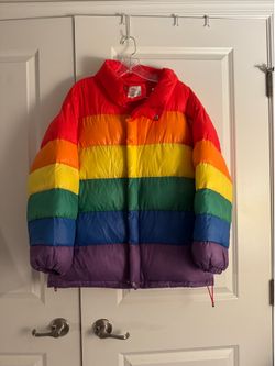 Adult Unisex Rainbow Puffer Jacket - Multicolor size Medium