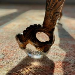 1900’s Victorian Mahogany Stool w/ Brass Claw Feet on Glass Ball