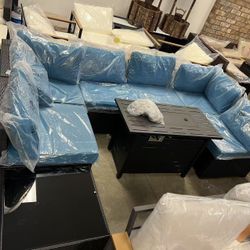 New, 8 Pieces Outdoor Patio Set With 40”fire Put Table( Already Assembled 